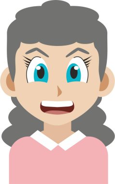 Japon manga tarzı, gri saçlı, gülümseyen yaşlı bir kadının çizimi. Beyaz arkaplanda anime biçimi görüntüsü izole