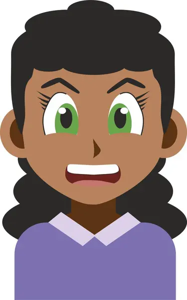 Japon animasyon stili grafikleri ve gülümseyen düz tasarım renkleri olan genç bir Afro-Amerikan kadının portresi. Pozitif duygular resim ve klip sanatı