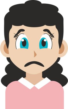 Japon manga stili hüzünlü bir yüz, genç yetişkin bir kızın ön görünüşü. Beyaz arkaplanda anime biçimi görüntüsü izole