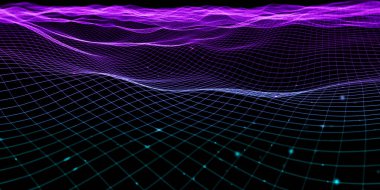 ızgara Neon rengi örgü ışık efekti Soyut dalga 3d illüstrasyon