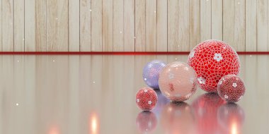 xmas mutlu yeni yıl arkaplan hediye kutusu ve ahşap zemin üzerindeki pleksiglas 3D illüstrasyon