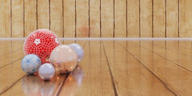 xmas mutlu yeni yıl arkaplan hediye kutusu ve ahşap zemin üzerindeki pleksiglas 3D illüstrasyon