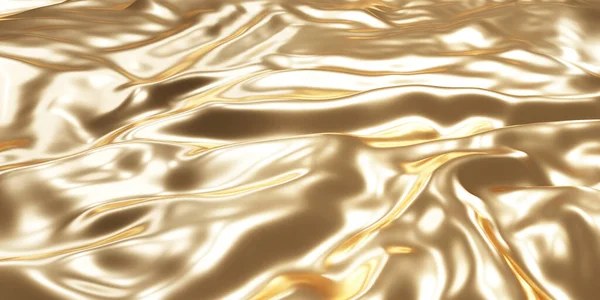 Glanzende Stof Textuur Achtergrond Glinsterende Goud Gerimpelde Sporen Van Stof — Stockfoto