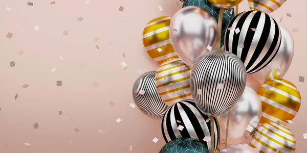 Balões Pastel Fundo Festa Feliz Ano Novo Natal Ilustração — Fotografia de Stock