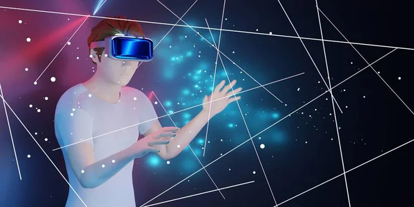 Brille Mann Erlebt Virtuelle Realität Mit Gerät Headset Brille Illustration — Stockfoto