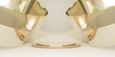 Podyum ve kurdele arka planında ürünleri kozmetik minimalist biçim 3D görüntüleme