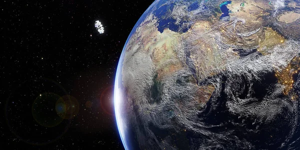 Dünya Yörüngesinde Süzülen Uzay Istasyonu Boyutlu Illüstrasyon — Stok fotoğraf