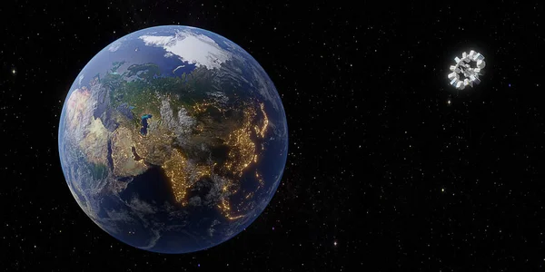 Космічна Станція Плаває Орбіті Землі Ілюстрація — стокове фото