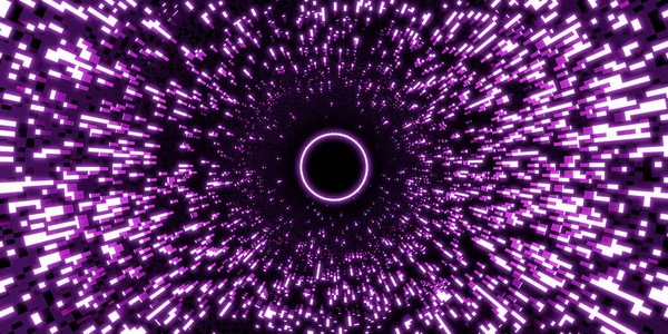テクノロジートンネル現代抽象的ネオンライトパイプピクセル穴3Dイラスト — ストック写真