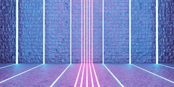 Radiation reflection background Empty scene Technology neon lights and lasers Modern showroom 3D illustration