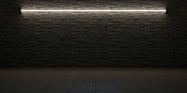 Tuğla duvar arkaplanı ve tuğla zemin boş sahne ve gece 3 boyutlu illüstrasyon