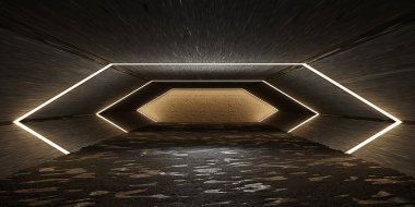 Bilimsel arka plan kurgu iç mimarisi bilim kurgu uzay gemisi koridorları ışık bilim kurgu iç mekan 3D görüntüleme