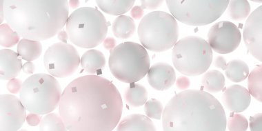 Ahşap arkaplanda renkli küreler inci boncuklar dekoratif cam toplar geometrik zemin tasarımı Modern kapak tasarımı 3D illüstrasyon