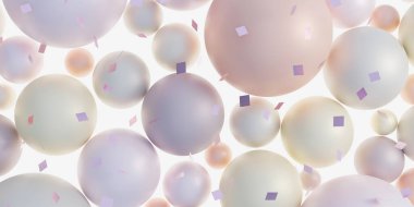 Ahşap arkaplanda renkli küreler inci boncuklar dekoratif cam toplar geometrik zemin tasarımı Modern kapak tasarımı 3D illüstrasyon