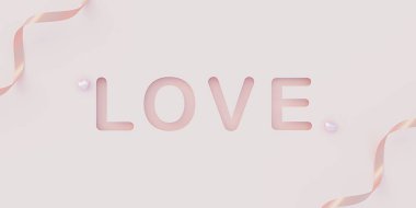 Yumuşak tonlarda sevgililer günü arkaplanı Kağıt kesiği sanat Tatlı kalp 3D illüstrasyon