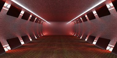 Sci Fy Neon Parıltısı Karanlık Koridor Koridoru Tünel Fütüristik Teknoloji Boş tünel odası Parlayan neon renkleri arkaplan 3D