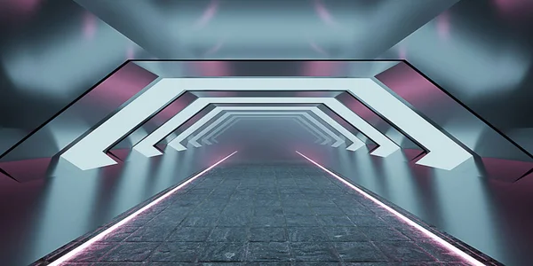 Sci Fy Neon Glow Dark Corridor spaceship corridor tunnel futuristic technology Empty tunnel room with glowing neon colors background 3D illustration