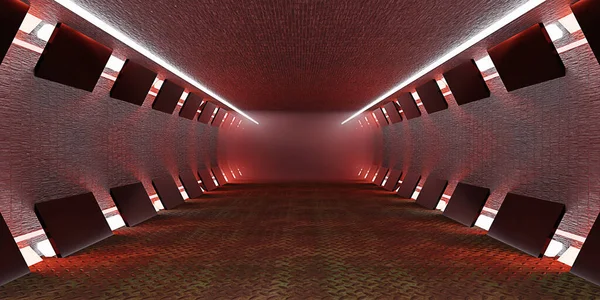 Sci Fy Neon Glow Dark Corridor spaceship corridor tunnel futuristic technology Empty tunnel room with glowing neon colors background 3D illustration