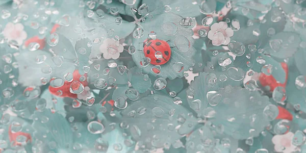water droplets on glass water droplets on glass after rain Strawberry tree background 3d illustration