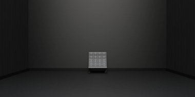 interior space studio Japanese style architecture Zen a solitary sofa in a modern empty room with minimalist slatted walls Product display 3D illustration