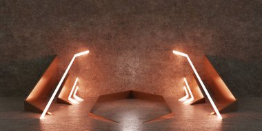 sci-fi background modern showroom neon light and laser technology scene Radiation Reflection 3d Illustration