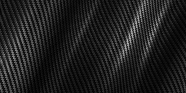 ブラックケブラーテクスチャ炭素繊維ストレッチ生地背景ストライプ波3Dイラスト — ストック写真