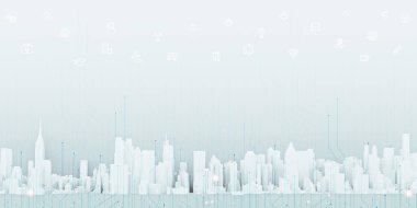 akıllı şehir teknolojisi iletişim fütüristik ağ bilgileri online panorama iot şehir manzarası şehir merkezi 3d illüstrasyon