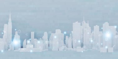 akıllı şehir teknolojisi iletişim fütüristik ağ bilgileri online panorama iot şehir manzarası şehir merkezi 3d illüstrasyon