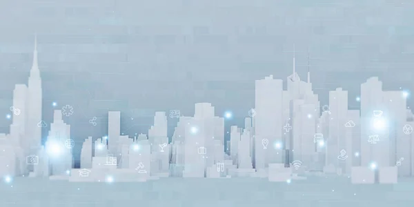 スマートシティ技術通信未来的なネットワーク情報オンラインパノラマIot都市の街並み風景ダウンタウン3Dイラスト — ストック写真
