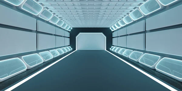 sci-fi tunnel corridor Futuristic Technology Neon Glow Dark Corridor Spaceship Room Empty Tunnel 3D Illustration