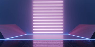 modern neon sahne teknolojisi lazer ışığı sahnesi bilim kurgu 3D illüstrasyon