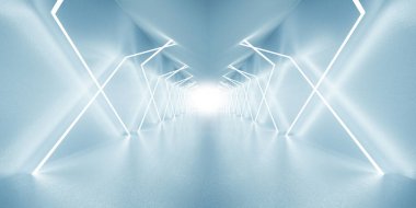 Gelecekçi Teknoloji Tüneli Koridoru Lazer Fy Neon Parıltısı Uzay Gemisi Boş Tünel Parlak Neon Odası Arkaplanı 3d