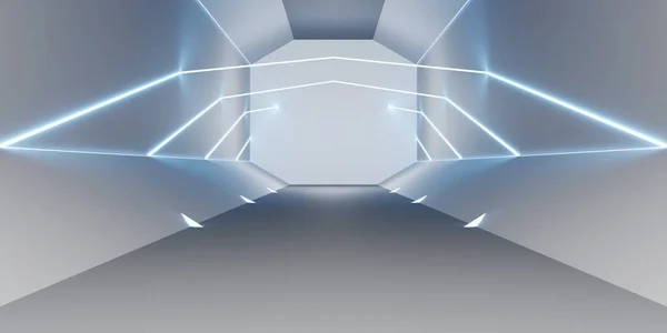 Futuristische Technologie Tunnel Corridor Laser Sci Neon Glow Ruimteschip Lege — Stockfoto