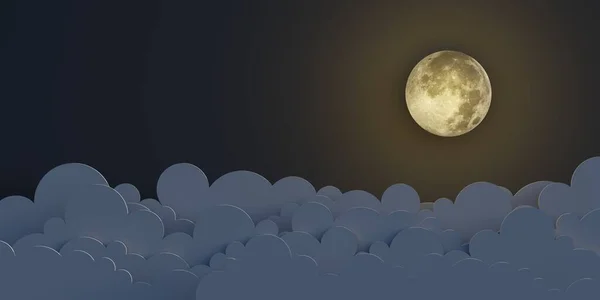 Noite Céu Cena Nuvens Lua Estrelas Papel Corte Arte Ilustração — Fotografia de Stock