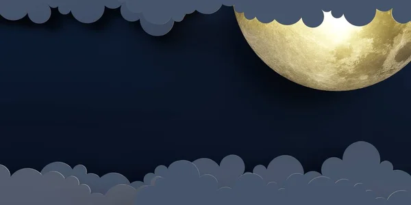Нічне Небо Сцени Хмари Місяць Зірки Папір Вирізав Мистецтво Ілюстрація — стокове фото