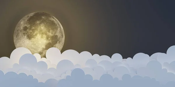 Noční Nebe Scéna Mraky Měsíc Hvězdy Papír Střih Umění Ilustrace — Stock fotografie