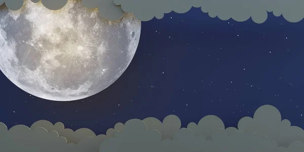 Нічне Небо Сцени Хмари Місяць Зірки Папір Вирізав Мистецтво Ілюстрація — стокове фото