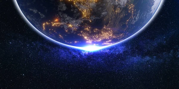Dünya Ufku Yıldız Kozmosu Parlıyor Uzay Boyutlu Illüstrasyon — Stok fotoğraf