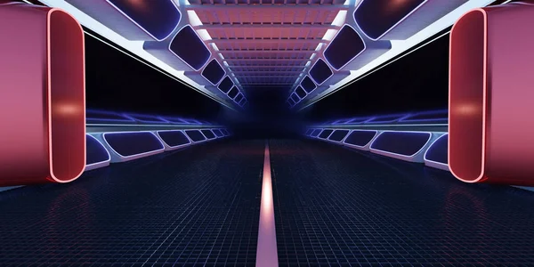 Licht Tunnel Neon Kamer Lijn Effect Sci Achtergrond Neon Behang — Stockfoto