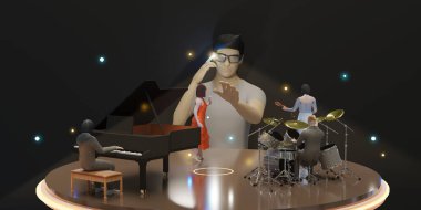 Metaverse Sanal Gerçeklik VR Gözlükleri Metaverse konser avatarları ve AR gözlükleri 3D illüstrasyon aracılığıyla online müzik performansları