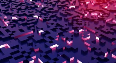 parlayan piksel küp dokusu arka plan pikseli desen geometrik koyu siyah duvar kağıdı mozaik soyut kareler küp blok 3d illüstrasyon zarları