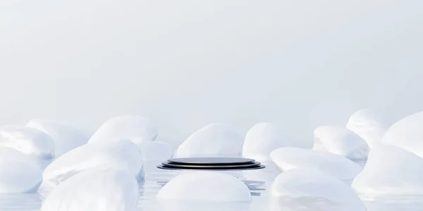 Yüzeyi Podyumu Arka Planında Dairesel Podyum Zen Tarzı Düşük Zen — Stok fotoğraf