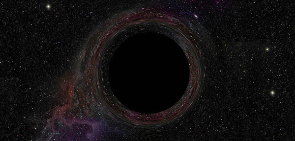 The black hole is radiating gravity field Time bends quasars warp gravity spacetime bends. event horizon Cosmic background in deep space 3d illustration