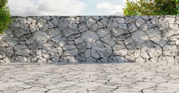 Brick Wall Stone Wall Stone Floor Gravel Floor Backdrop Background — Stock Photo, Image
