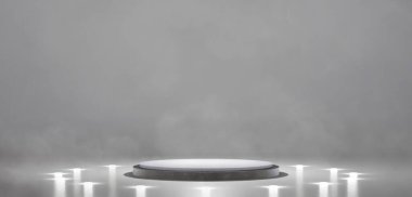 Dairesel podyum Dark Product gösteri sahnesi Teknoloji temel gösterimi neon ışıkları 3d illüstrasyon