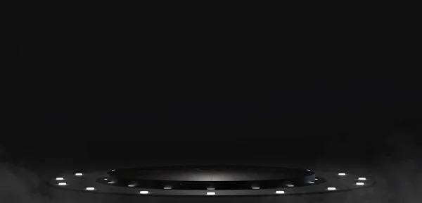 ライト プロダクト表示段階の技術の円の基盤の未来のショーケース3Dのイラストが付いている円形表面の暗い — ストック写真