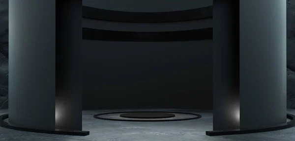 弧形圆顶大殿弧形舞台圆形讲台圆形屏幕3D插图 — 图库照片