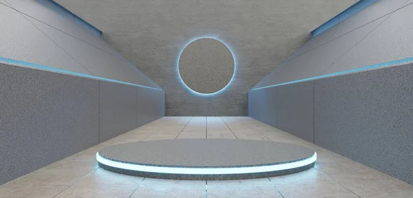 Sci Tunnel Old Floor Covering Showroom Future Technology Corridor Neon — Stock Photo, Image