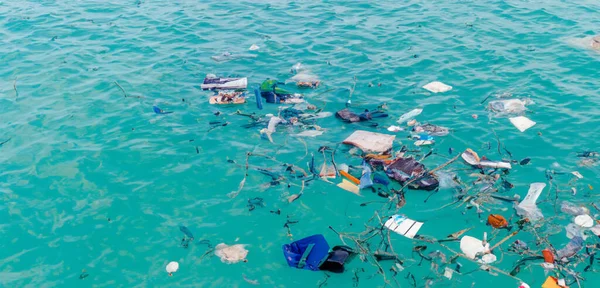 Seaside Garbage Floating Garbage Water Pollution Global Warming Background — Stock Photo, Image