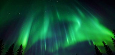Gökyüzündeki kuzey ışıkları Aurora Gökyüzündeki yeşil ışık Norveç Kuzey Kutbu 3D illüstrasyon